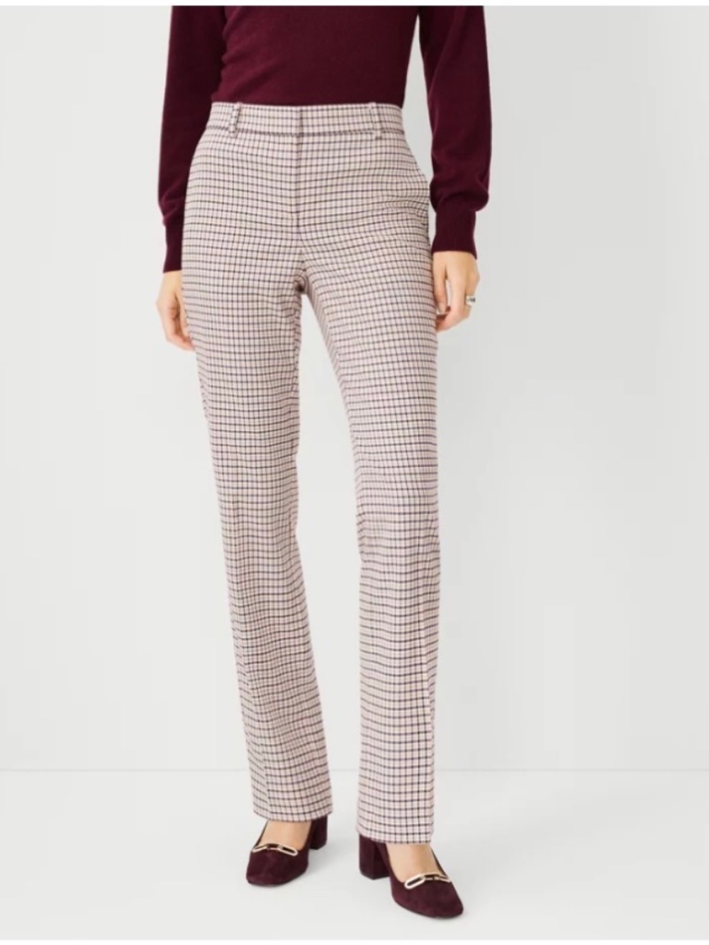 Ann Taylor The Sophia Straight Pant in Houndstooth, Plum/Neutral size 12
